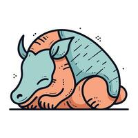 schattig hand- getrokken tekening vector illustratie van een schattig tekenfilm neushoorn