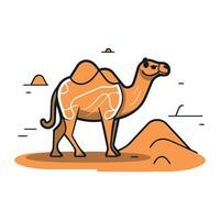 kameel in de woestijn. vector illustratie in vlak lineair stijl.