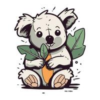 schattig koala zittend en Holding een blad. vector illustratie.