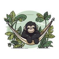 chimpansee in een hangmat. vector illustratie in tekenfilm stijl.