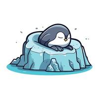 pinguïn slapen Aan ijs ijsschots. tekenfilm vector illustratie.