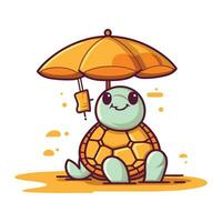 schattig schildpad karakter met paraplu. vector illustratie in tekenfilm stijl.