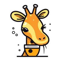 schattig giraffe met koffie beker. vector illustratie in tekenfilm stijl