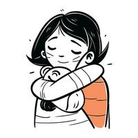 illustratie van een weinig meisje knuffelen een schattig baby jongen vector