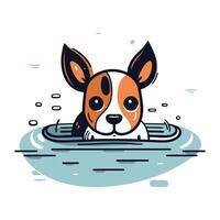 schattig hond zwemmen in de water. vector illustratie in tekenfilm stijl.