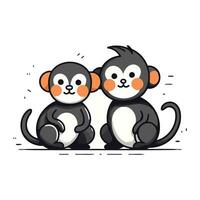 schattig aap tekenfilm icoon vector illustratie ontwerp grafisch vlak stijl zwart en wit