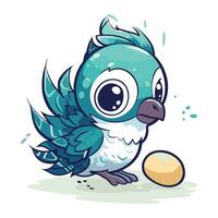 schattig tekenfilm blauw vogel met ei Aan wit achtergrond. vector illustratie.