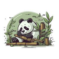 vector illustratie van schattig panda beer zittend Aan bamboe Afdeling. tekenfilm stijl.