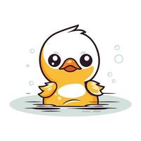 schattig weinig eendje zwemmen in de water. vector illustratie.