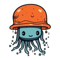 illustratie van een schattig tekenfilm Octopus in een oranje helm. vector