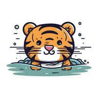 schattig tijger zwemmen in de water. vector illustratie in tekenfilm stijl.