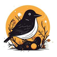 illustratie van een vogel in de nest met eieren. vector illustratie.