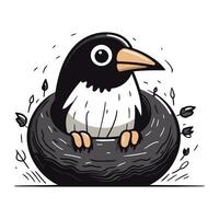 schattig tekenfilm pinguïn zittend in een nest. vector illustratie.