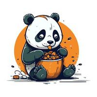 schattig panda met een pot van voedsel. vector illustratie.