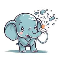 olifant spelen met zeep bubbels. schattig tekenfilm vector illustratie.