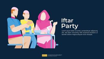 moslim familiediner op iftar ramadan kareem of het vieren van eid vector