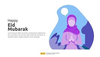 gelukkige eid mubarak of ramadan-groet met karakter van mensen vector