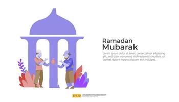 gelukkig ramadan mubarak en islamitisch eid fitr of adha plat ontwerp vector
