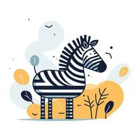 zebra in de Woud. vector illustratie in een vlak stijl.