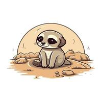 schattig baby meerkat zittend Aan zand. vector illustratie.