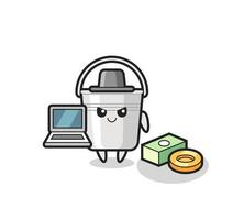 mascotteillustratie van metalen emmer als hacker vector