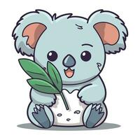 schattig koala karakter tekenfilm stijl vector illustratie. schattig koala met bladeren.