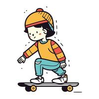 schattig weinig meisje rijden Aan een skateboard. vector illustratie.