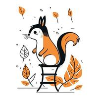 grappig eekhoorn zittend Aan een stoel met herfst bladeren. vector illustratie.