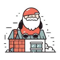 de kerstman claus zittend Aan een dak van een huis. vector illustratie.