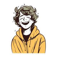vector illustratie van een Mens in een geel regenjas lachend. tekenfilm stijl.