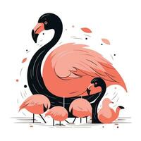 flamingo. vector illustratie van een flamingo met haar moeder.