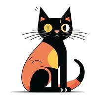 schattig tekenfilm zwart kat zittend Aan wit achtergrond. vector illustratie.