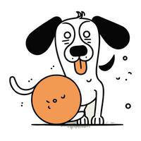 tekenfilm tekening hond met een oranje. vector illustratie.