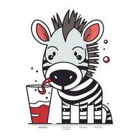 schattig zebra drinken sap. vector illustratie in tekenfilm stijl.