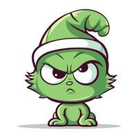 boos tekenfilm groen monster in Kerstmis hoed. vector illustratie.