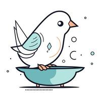 vector illustratie van een schattig weinig vogel in een kom van water.