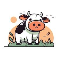schattig koe staand Aan de gras. vector illustratie in vlak stijl.