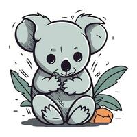 schattig koala zittend met mandarijn. vector illustratie.