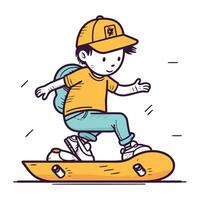 jongen rijden skateboard. vector illustratie in tekening stijl.