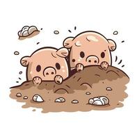illustratie van een groep van grappig varkens in de modder. vector illustratie