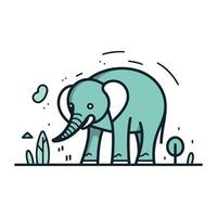 vector illustratie van een olifant in de oerwoud. lijn kunst stijl.