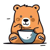 schattig tekenfilm beer met een kop van thee. vector illustratie.