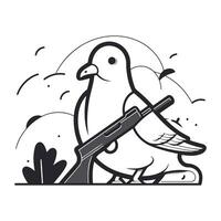 duif met een geweer Aan een wit achtergrond. vector illustratie