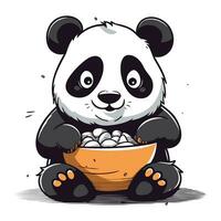 schattig panda aan het eten voedsel van een schaal. vector illustratie.