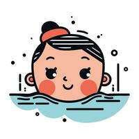 schattig weinig meisje in zwemmen zwembad. vector illustratie in tekenfilm stijl.