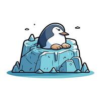 schattig pinguïn zittend Aan ijs ijsschots. vector illustratie.