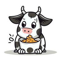 schattig koe aan het eten voedsel tekenfilm mascotte karakter vector illustratie