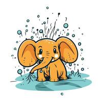 schattig tekenfilm olifant met spatten van water. vector illustratie.