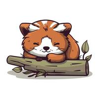 schattig rood panda slapen Aan een logboek. vector illustratie.