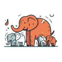 vector illustratie van schattig tekenfilm olifant met baby olifant in de dierentuin.